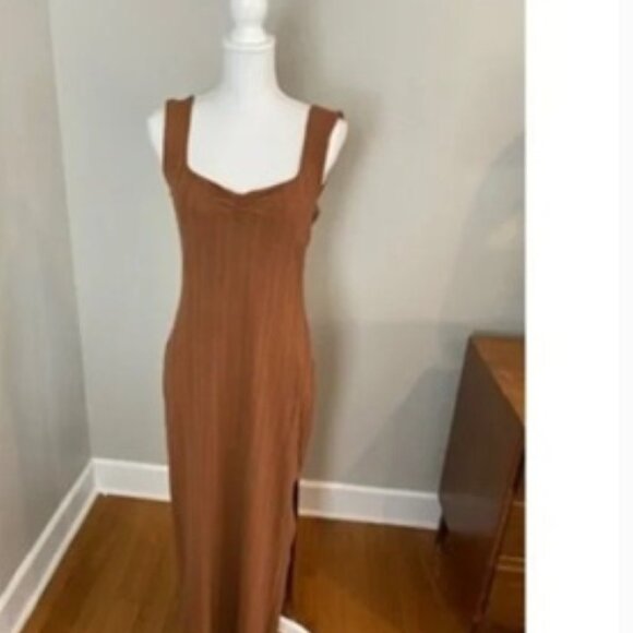 L Space Celine Copper Ribbed Midi Sweetheart Neckline Dress NWOT Size L - Picture 4 of 6